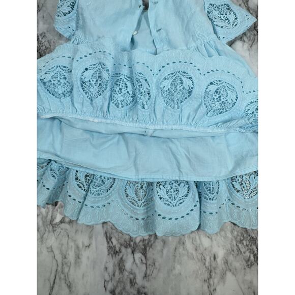 Jose Varon Toddler Dress Size 2 Blue Eyelet Lace 2T Layered Ruffles - Picture 4 of 8